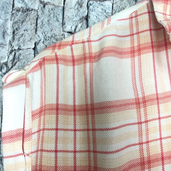 Beach Lunch Lounge Coral Plaid Button Blouse - Picture 4 of 4